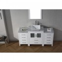 Dior 64" Single Bathroom Vanity in White with Marble Top and Square Sink with Brushed Nickel Faucet and Mirror