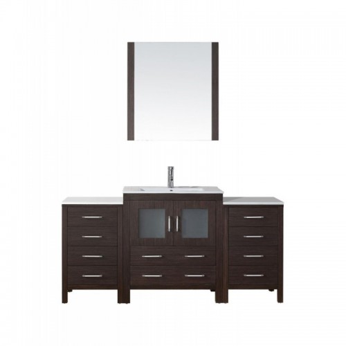 Dior 66" Single Bathroom Vanity in Espresso with Slim White Ceramic Top and Square Sink with Brushed Nickel Faucet and Mirror