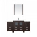 Dior 66" Single Bathroom Vanity in Espresso with Slim White Ceramic Top and Square Sink with Brushed Nickel Faucet and Mirror