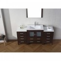 Dior 66" Single Bathroom Vanity in Espresso with Slim White Ceramic Top and Square Sink with Brushed Nickel Faucet and Mirror