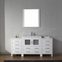 Dior 66" Single Bathroom Vanity in White with Slim White Ceramic Top and Square Sink with Polished Chrome Faucet and Mirror