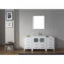 Dior 66" Single Bathroom Vanity in White with Slim White Ceramic Top and Square Sink with Polished Chrome Faucet and Mirror