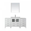 Dior 66" Single Bathroom Vanity in White with Slim White Ceramic Top and Square Sink with Brushed Nickel Faucet and Mirror