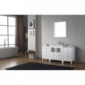 Dior 66" Single Bathroom Vanity in White with Slim White Ceramic Top and Square Sink with Brushed Nickel Faucet and Mirror