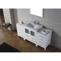 Dior 66" Single Bathroom Vanity in White with Slim White Ceramic Top and Square Sink with Brushed Nickel Faucet and Mirror