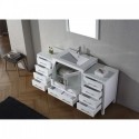 Dior 66" Single Bathroom Vanity in White with Slim White Ceramic Top and Square Sink with Brushed Nickel Faucet and Mirror