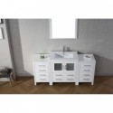 Dior 66" Single Bathroom Vanity in White with Slim White Ceramic Top and Square Sink with Brushed Nickel Faucet and Mirror