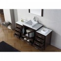 Dior 66" Single Bathroom Vanity in Espresso with White Engineered Stone Top and Square Sink with Polished Chrome Faucet and Mirror