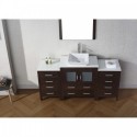 Dior 66" Single Bathroom Vanity in Espresso with White Engineered Stone Top and Square Sink with Polished Chrome Faucet and Mirror