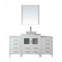 Dior 66" Single Bathroom Vanity in White with White Engineered Stone Top and Square Sink with Polished Chrome Faucet and Mirror