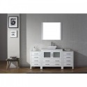 Dior 66" Single Bathroom Vanity in White with Marble Top and Square Sink with Brushed Nickel Faucet and Mirror