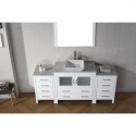Dior 66" Single Bathroom Vanity in White with Marble Top and Square Sink with Brushed Nickel Faucet and Mirror