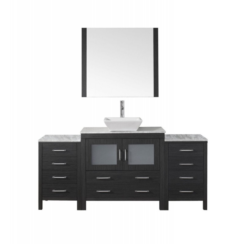 Dior 66" Single Bathroom Vanity in Zebra Grey with Marble Top and Square Sink with Polished Chrome Faucet and Mirror
