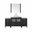 Dior 66" Single Bathroom Vanity in Zebra Grey with Marble Top and Square Sink with Polished Chrome Faucet and Mirror