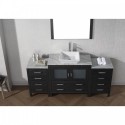 Dior 66" Single Bathroom Vanity in Zebra Grey with Marble Top and Square Sink with Polished Chrome Faucet and Mirror