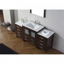 Dior 68" Single Bathroom Vanity in Espresso with Slim White Ceramic Top and Square Sink with Brushed Nickel Faucet and Mirror
