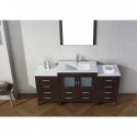 Dior 68" Single Bathroom Vanity in Espresso with Slim White Ceramic Top and Square Sink with Brushed Nickel Faucet and Mirror