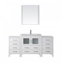 Dior 68" Single Bathroom Vanity in White with Slim White Ceramic Top and Square Sink with Polished Chrome Faucet and Mirror
