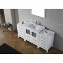 Dior 68" Single Bathroom Vanity in White with Slim White Ceramic Top and Square Sink with Polished Chrome Faucet and Mirror