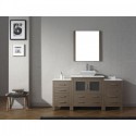 Dior 68" Single Bathroom Vanity in Dark Oak with White Engineered Stone Top and Square Sink with Brushed Nickel Faucet and Mirror