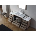 Dior 68" Single Bathroom Vanity in Dark Oak with White Engineered Stone Top and Square Sink with Brushed Nickel Faucet and Mirror