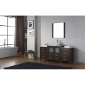 Dior 68" Single Bathroom Vanity in Espresso with White Engineered Stone Top and Square Sink with Polished Chrome Faucet and Mirror