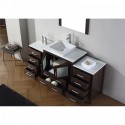 Dior 68" Single Bathroom Vanity in Espresso with White Engineered Stone Top and Square Sink with Polished Chrome Faucet and Mirror