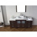 Dior 68" Single Bathroom Vanity in Espresso with White Engineered Stone Top and Square Sink with Polished Chrome Faucet and Mirror