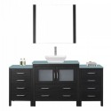Dior 72" Single Bathroom Vanity in Zebra Grey with Aqua Tempered Glass Top and Square Sink with Brushed Nickel Faucet and Mirrors