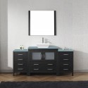 Dior 72" Single Bathroom Vanity in Zebra Grey with Aqua Tempered Glass Top and Square Sink with Brushed Nickel Faucet and Mirrors