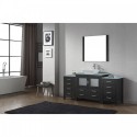 Dior 72" Single Bathroom Vanity in Zebra Grey with Aqua Tempered Glass Top and Square Sink with Brushed Nickel Faucet and Mirrors