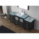 Dior 72" Single Bathroom Vanity in Zebra Grey with Aqua Tempered Glass Top and Square Sink with Brushed Nickel Faucet and Mirrors