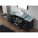 Dior 72" Single Bathroom Vanity in Zebra Grey with Aqua Tempered Glass Top and Square Sink with Brushed Nickel Faucet and Mirrors