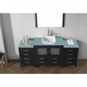 Dior 72" Single Bathroom Vanity in Zebra Grey with Aqua Tempered Glass Top and Square Sink with Brushed Nickel Faucet and Mirrors