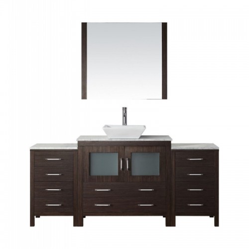 Dior 72" Single Bathroom Vanity in Espresso with Marble Top and Square Sink with Polished Chrome Faucet and Mirror