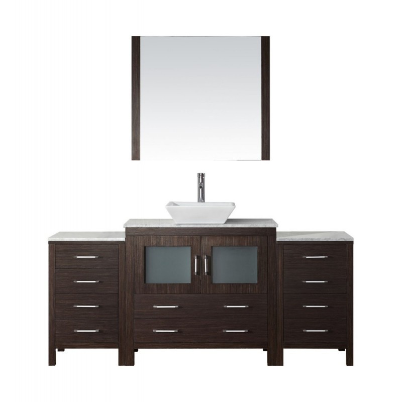 Dior 72" Single Bathroom Vanity in Espresso with Marble Top and Square Sink with Polished Chrome Faucet and Mirror