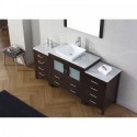 Dior 72" Single Bathroom Vanity in Espresso with Marble Top and Square Sink with Polished Chrome Faucet and Mirror