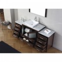 Dior 72" Single Bathroom Vanity in Espresso with Marble Top and Square Sink with Polished Chrome Faucet and Mirror