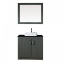 Tavian 36" Single Bathroom Vanity in Zebra Grey with Black Galaxy Granite Top and Square Sink with Polished Chrome Faucet and Mirror