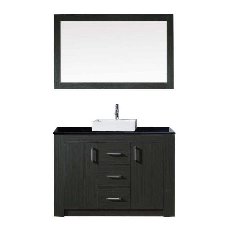 Tavian 48" Single Bathroom Vanity in Zebra Grey with Black Galaxy Granite Top and Square Sink with Polished Chrome Faucet and Mirror