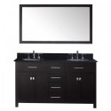 Caroline 60" Double Bathroom Vanity in Espresso with Black Galaxy Granite Top and Round Sink with Mirror