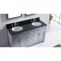 Caroline 60" Double Bathroom Vanity in Grey with Black Galaxy Granite Top and Round Sink with Mirror