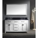 Caroline 60" Double Bathroom Vanity in White with Black Galaxy Granite Top and Round Sink with Mirror