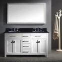 Caroline 60" Double Bathroom Vanity in White with Black Galaxy Granite Top and Round Sink with Polished Chrome Faucet and Mirror