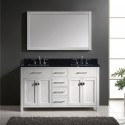 Caroline 60" Double Bathroom Vanity in White with Black Galaxy Granite Top and Square Sink with Brushed Nickel Faucet and Mirror