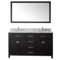 Caroline 60" Double Bathroom Vanity in Espresso with Marble Top and Round Sink with Mirror