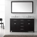 Caroline 60" Double Bathroom Vanity in Espresso with Marble Top and Round Sink with Mirror