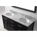 Caroline 60" Double Bathroom Vanity in Espresso with Marble Top and Round Sink with Mirror
