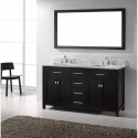 Caroline 60" Double Bathroom Vanity in Espresso with Marble Top and Round Sink with Brushed Nickel Faucet and Mirror