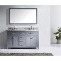 Caroline 60" Double Bathroom Vanity in Grey with Marble Top and Round Sink with Brushed Nickel Faucet and Mirror